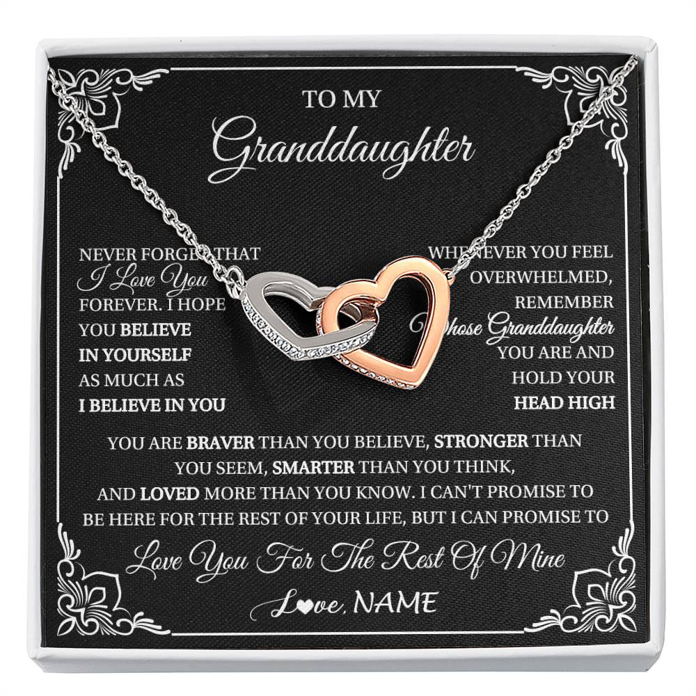 Interlocking Hearts Necklace Stainless Steel & Rose Gold Finish | 1 | Personalized To My Granddaughter Gift From Grandma Necklace I Love You Believe In You Granddaughter Birthday Gifts Christmas Customized Gift Box Message Card | siriusteestore