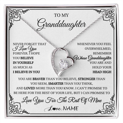 Forever Love Necklace 14K White Gold Finish | 1 | Personalized To My Granddaughter Gift Necklace From Grandma Necklace I Love You Believe In You Granddaughter Birthday Gifts Christmas Customized Gift Box Message Card | siriusteestore