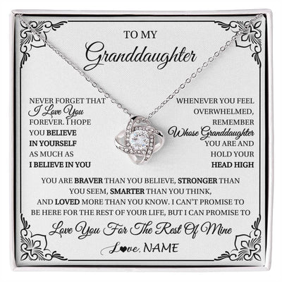 Love Knot Necklace 14K White Gold Finish | 1 | Personalized To My Granddaughter Gift Necklace From Grandma Necklace I Love You Believe In You Granddaughter Birthday Gifts Christmas Customized Gift Box Message Card | siriusteestore