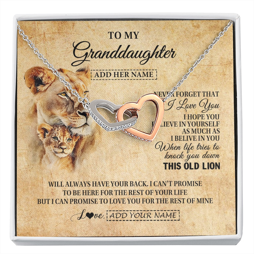 Interlocking Hearts Necklace Stainless Steel & Rose Gold Finish | 1 | Personalized To My Granddaughter Gifts From Grandma Lion Necklace I Love You Granddaughter Birthday Gifts Graduation Christmas Custom Gift Box Message Card | siriusteestore.myshopify