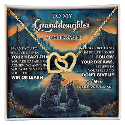 Interlocking Hearts Necklace 18K Yellow Gold Finish | 1 | Personalized To My Granddaughter Gifts From Grandma Necklace Don't Give Up Wolf Gifts For Granddaughter Birthday Graduation Christmas Gift Box Message Card | siriusteestore