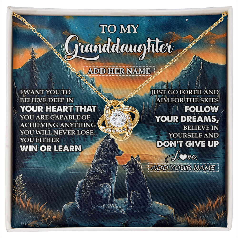 Love Knot Necklace 18K Yellow Gold Finish | 1 | Personalized To My Granddaughter Gifts From Grandma Necklace Don't Give Up Wolf Gifts For Granddaughter Birthday Graduation Christmas Gift Box Message Card | siriusteestore