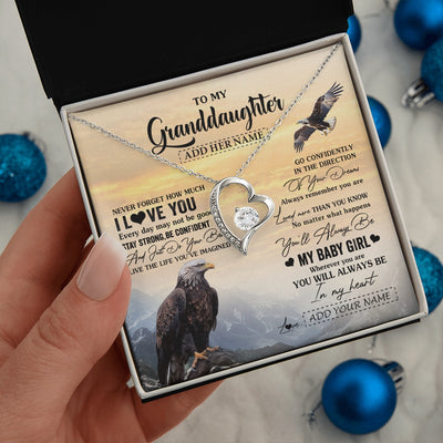 Forever Love Necklace 14K White Gold Finish | 2 | Personalized To My Granddaughter Gifts From Grandma Necklace Eagle Never Forget How Much I Love You Granddaughter Birthday Christmas Gift Box Message Card | siriusteestore.myshopify