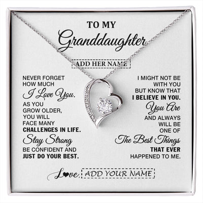 Forever Love Necklace 14K White Gold Finish | 1 | Personalized To My Granddaughter Gifts From Grandma Necklace I Love You Thoughtful Keepsake Gift Granddaughter Birthday Christmas Custom Gift Box Message Card | https://siriusteestore.