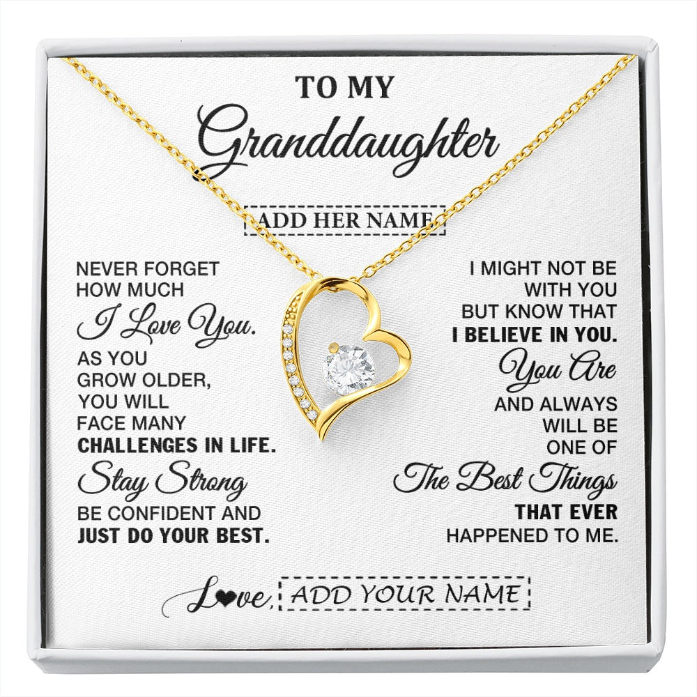 Forever Love Necklace 18K Yellow Gold Finish | 1 | Personalized To My Granddaughter Gifts From Grandma Necklace I Love You Thoughtful Keepsake Gift Granddaughter Birthday Christmas Custom Gift Box Message Card | https://siriusteestore.