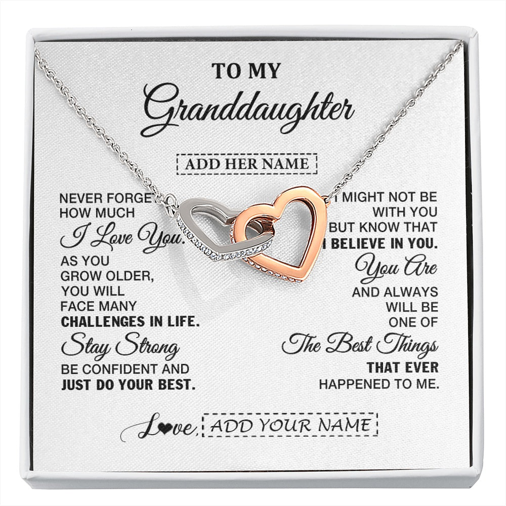 Interlocking Hearts Necklace Stainless Steel & Rose Gold Finish | 1 | Personalized To My Granddaughter Gifts From Grandma Necklace I Love You Thoughtful Keepsake Gift Granddaughter Birthday Christmas Custom Gift Box Message Card | https://siriusteestore.