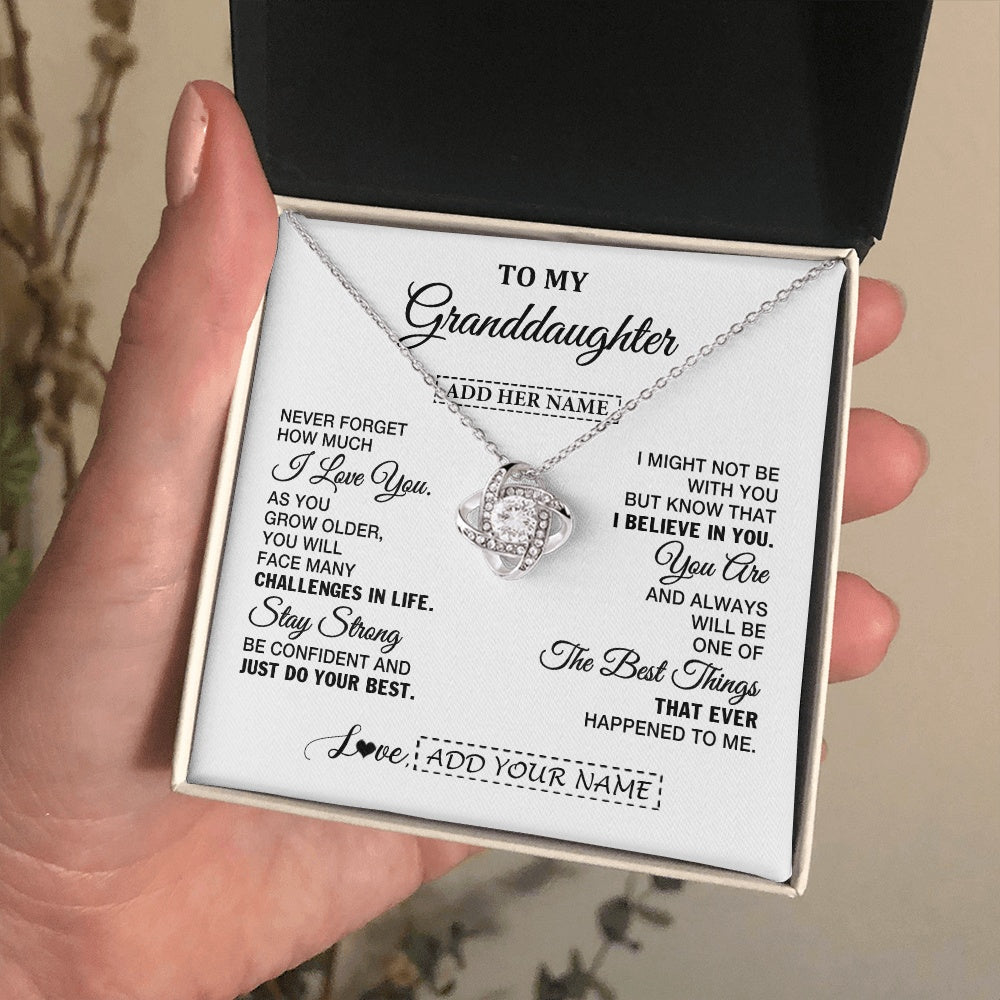 Love Knot Necklace 14K White Gold Finish | 2 | Personalized To My Granddaughter Gifts From Grandma Necklace I Love You Thoughtful Keepsake Gift Granddaughter Birthday Christmas Custom Gift Box Message Card | https://siriusteestore.