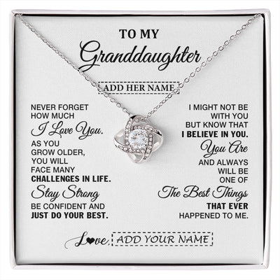Love Knot Necklace 14K White Gold Finish | 1 | Personalized To My Granddaughter Gifts From Grandma Necklace I Love You Thoughtful Keepsake Gift Granddaughter Birthday Christmas Custom Gift Box Message Card | https://siriusteestore.