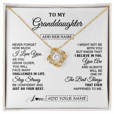Love Knot Necklace 18K Yellow Gold Finish | 1 | Personalized To My Granddaughter Gifts From Grandma Necklace I Love You Thoughtful Keepsake Gift Granddaughter Birthday Christmas Custom Gift Box Message Card | https://siriusteestore.
