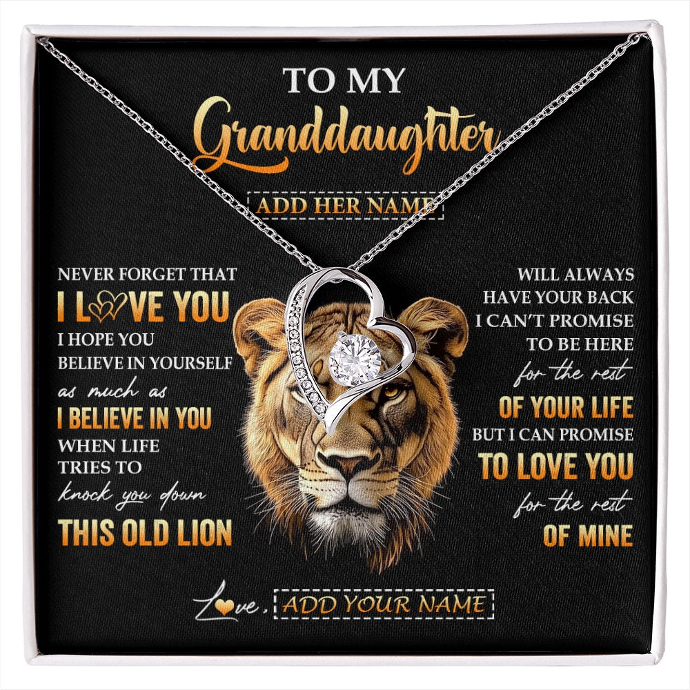 Forever Love Necklace 14K White Gold Finish | 1 | Personalized To My Granddaughter Gifts From Grandma Necklace Old Lion Love You Granddaughter Birthday Gifts Graduation Christmas Custom Gift Box Message Card | siriusteestore.myshopify