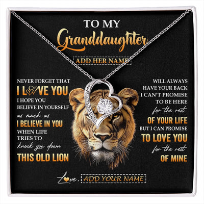 Forever Love Necklace 14K White Gold Finish | 1 | Personalized To My Granddaughter Gifts From Grandma Necklace Old Lion Love You Granddaughter Birthday Gifts Graduation Christmas Custom Gift Box Message Card | siriusteestore.myshopify