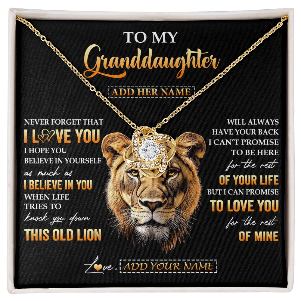 Love Knot Necklace 18K Yellow Gold Finish | 1 | Personalized To My Granddaughter Gifts From Grandma Necklace Old Lion Love You Granddaughter Birthday Gifts Graduation Christmas Custom Gift Box Message Card | siriusteestore.myshopify