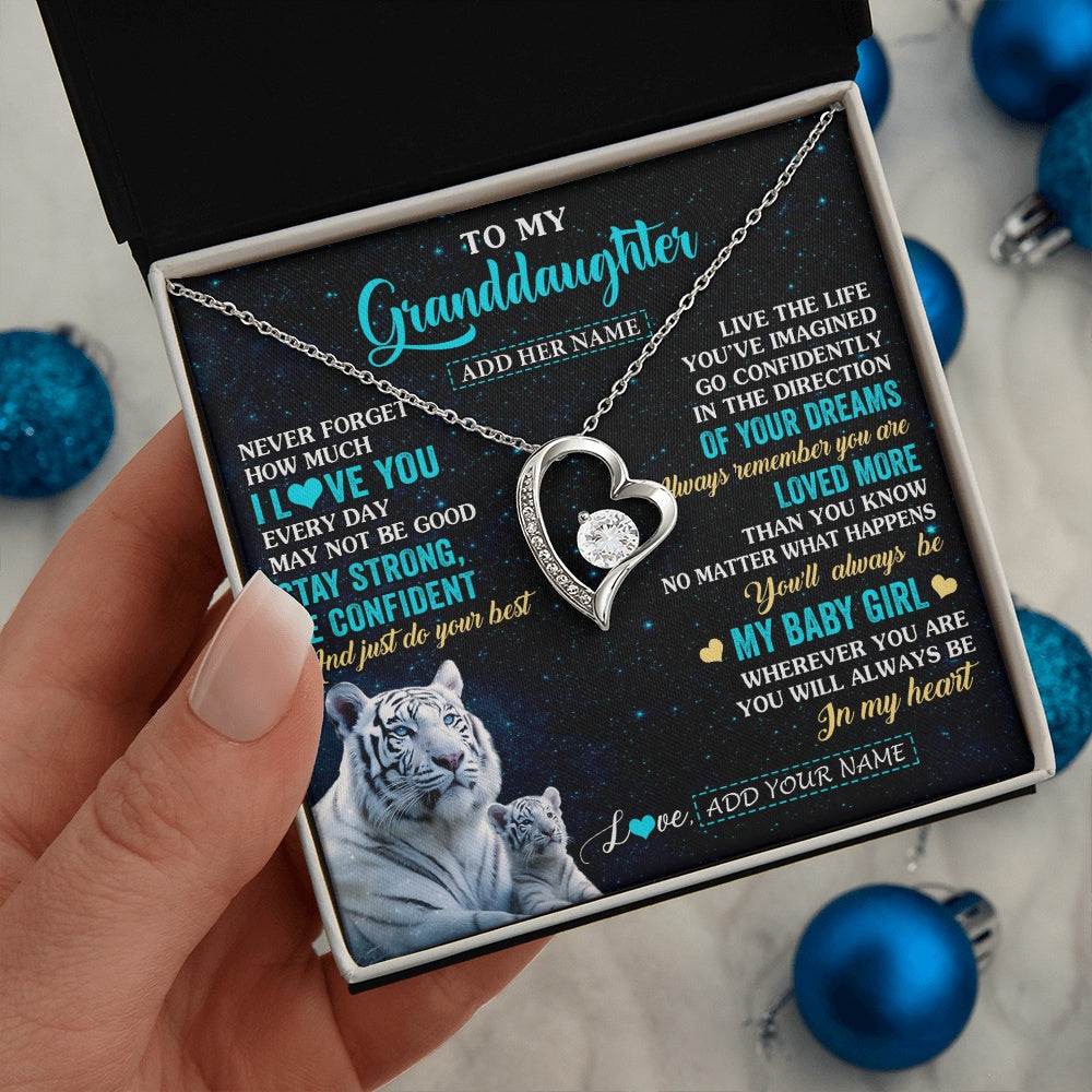 Forever Love Necklace 14K White Gold Finish | 2 | Personalized To My Granddaughter Gifts From Grandma Necklace White Tiger Never Forget How Much I Love You Granddaughter Birthday Gift Box Message Card | siriusteestore.myshopify