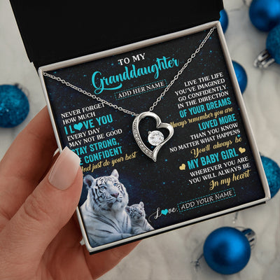 Forever Love Necklace 14K White Gold Finish | 2 | Personalized To My Granddaughter Gifts From Grandma Necklace White Tiger Never Forget How Much I Love You Granddaughter Birthday Gift Box Message Card | siriusteestore.myshopify