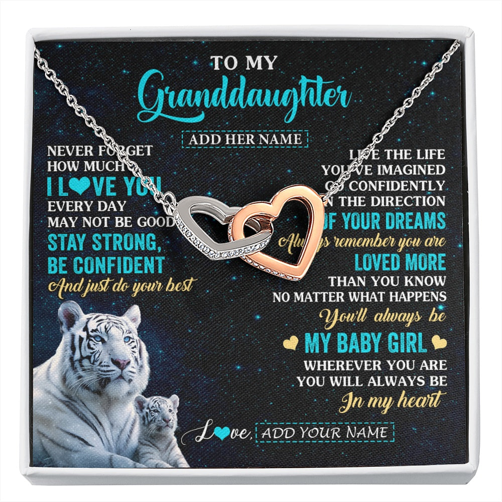 Interlocking Hearts Necklace Stainless Steel & Rose Gold Finish | 1 | Personalized To My Granddaughter Gifts From Grandma Necklace White Tiger Never Forget How Much I Love You Granddaughter Birthday Gift Box Message Card | siriusteestore.myshopify