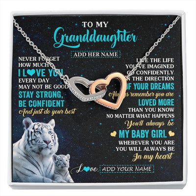 Interlocking Hearts Necklace Stainless Steel & Rose Gold Finish | 1 | Personalized To My Granddaughter Gifts From Grandma Necklace White Tiger Never Forget How Much I Love You Granddaughter Birthday Gift Box Message Card | siriusteestore.myshopify