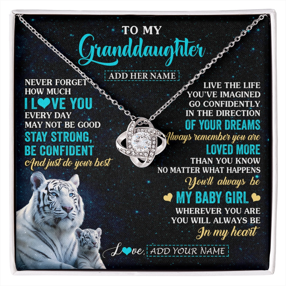 Love Knot Necklace 14K White Gold Finish | 1 | Personalized To My Granddaughter Gifts From Grandma Necklace White Tiger Never Forget How Much I Love You Granddaughter Birthday Gift Box Message Card | siriusteestore.myshopify