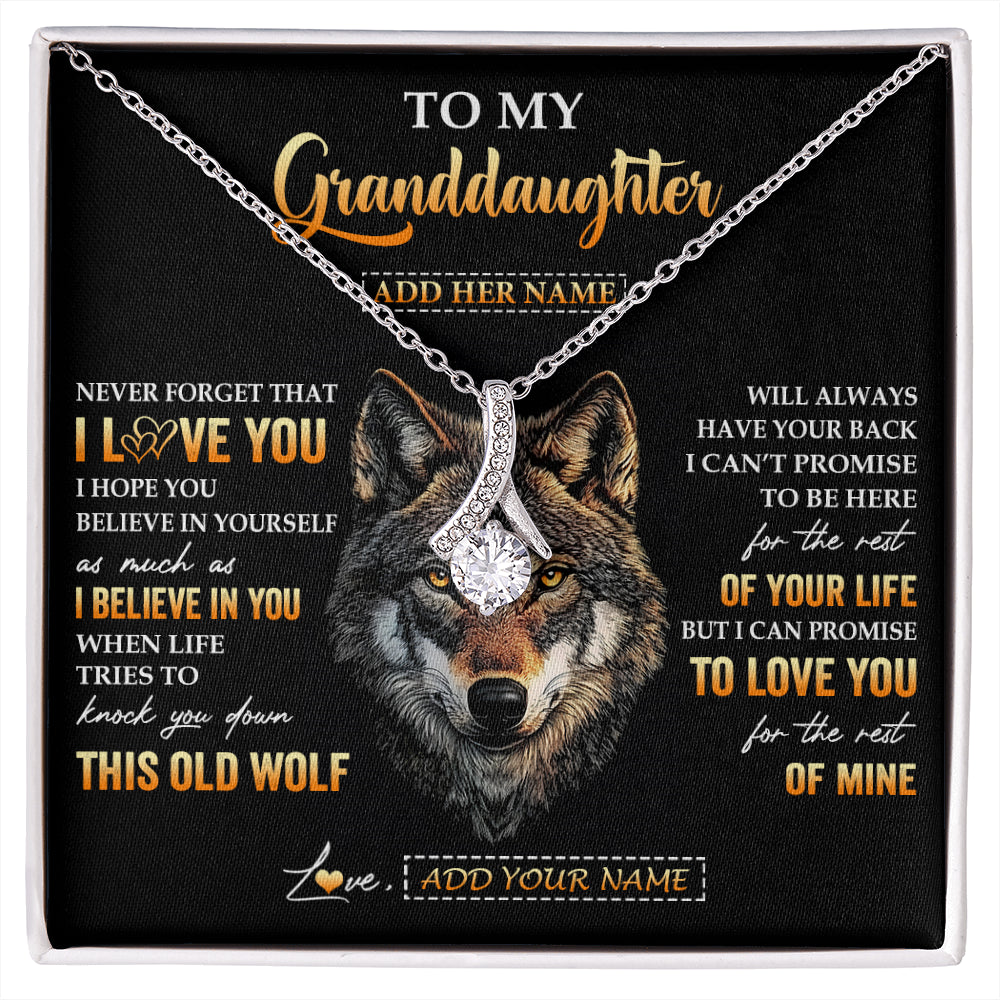 Alluring Beauty Necklace 14K White Gold Finish | 1 | Personalized To My Granddaughter Gifts From Grandpa Grandma Necklace Old Wolf Love You Granddaughter Birthday Gifts Graduation Christmas Gift Box Message Card | siriusteestore