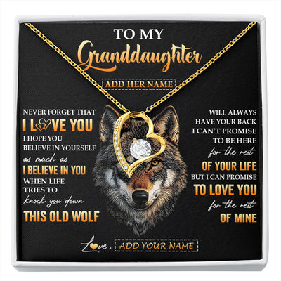 Forever Love Necklace 18K Yellow Gold Finish | 1 | Personalized To My Granddaughter Gifts From Grandpa Grandma Necklace Old Wolf Love You Granddaughter Birthday Gifts Graduation Christmas Gift Box Message Card | siriusteestore