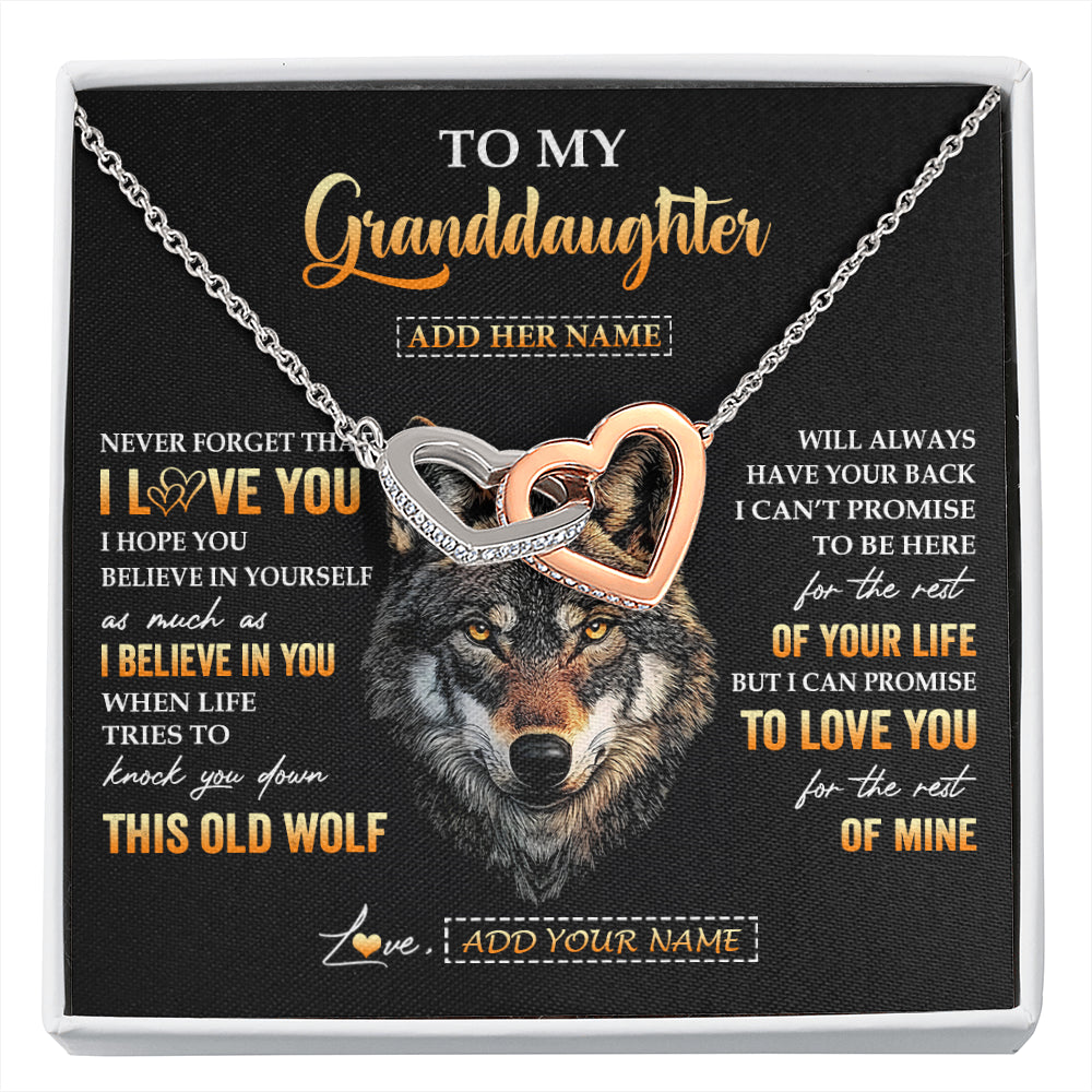 Interlocking Hearts Necklace Stainless Steel & Rose Gold Finish | 1 | Personalized To My Granddaughter Gifts From Grandpa Grandma Necklace Old Wolf Love You Granddaughter Birthday Gifts Graduation Christmas Gift Box Message Card | siriusteestore