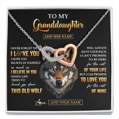 Interlocking Hearts Necklace Stainless Steel & Rose Gold Finish | 1 | Personalized To My Granddaughter Gifts From Grandpa Grandma Necklace Old Wolf Love You Granddaughter Birthday Gifts Graduation Christmas Gift Box Message Card | siriusteestore
