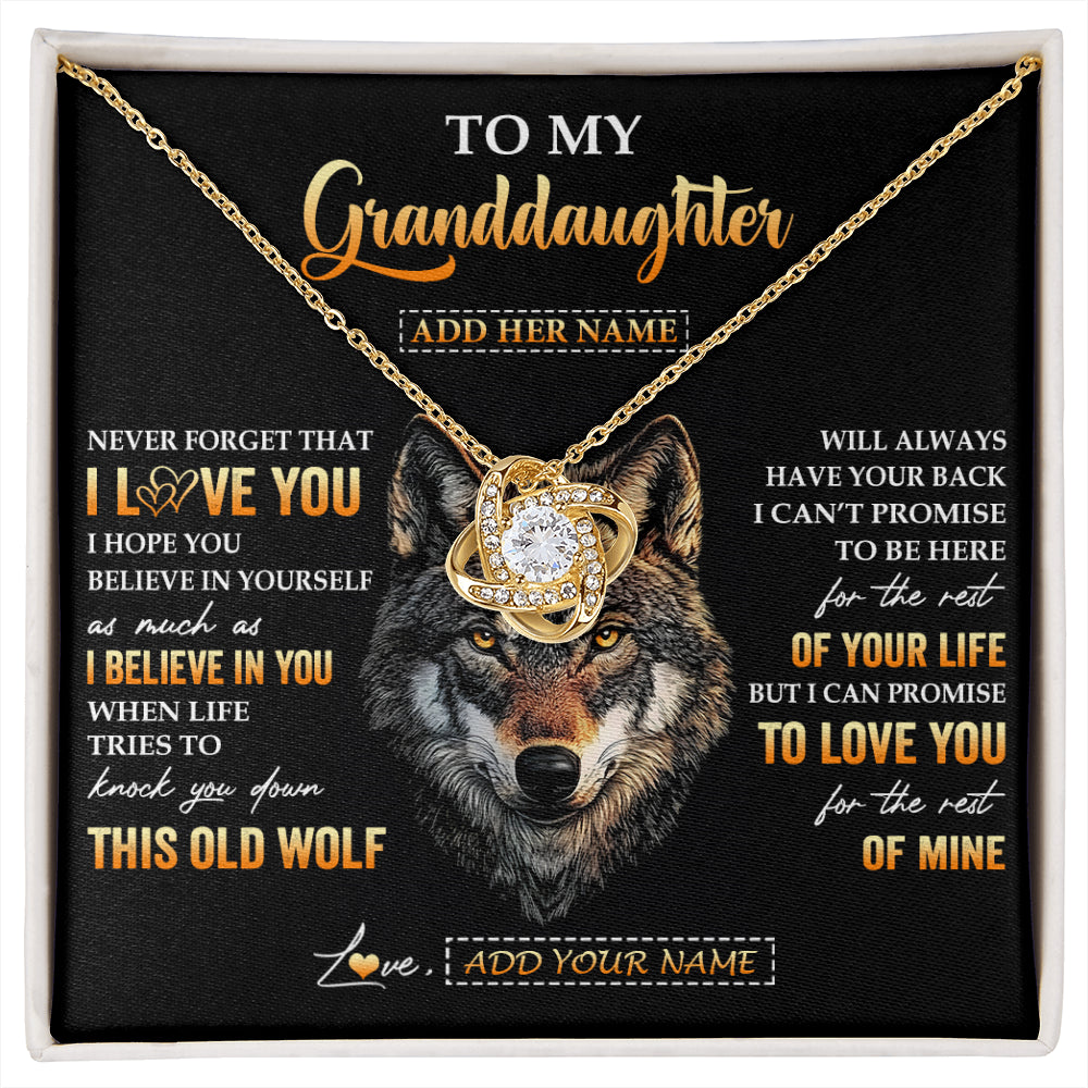 Love Knot Necklace 18K Yellow Gold Finish | 1 | Personalized To My Granddaughter Gifts From Grandpa Grandma Necklace Old Wolf Love You Granddaughter Birthday Gifts Graduation Christmas Gift Box Message Card | siriusteestore