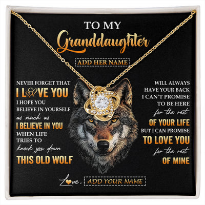 Love Knot Necklace 18K Yellow Gold Finish | 1 | Personalized To My Granddaughter Gifts From Grandpa Grandma Necklace Old Wolf Love You Granddaughter Birthday Gifts Graduation Christmas Gift Box Message Card | siriusteestore