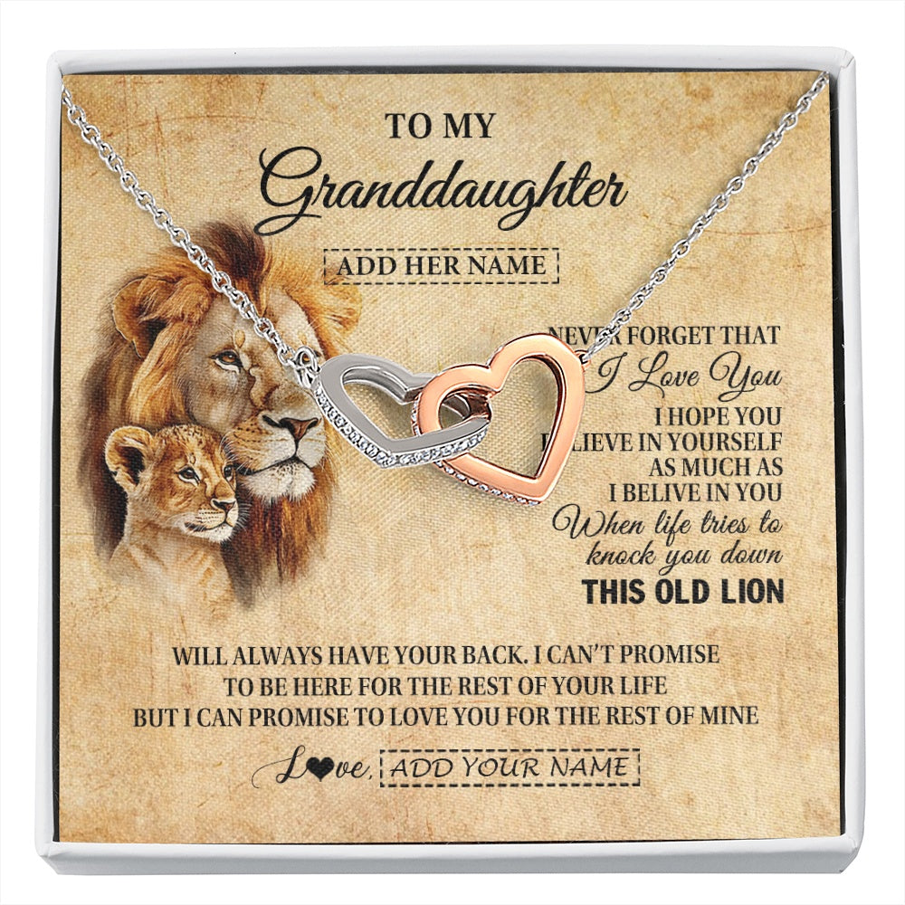 Interlocking Hearts Necklace Stainless Steel & Rose Gold Finish | 1 | Personalized To My Granddaughter Gifts From Grandpa Lion Necklace I Love You Granddaughter Birthday Gifts Graduation Christmas Custom Gift Box Message Card | siriusteestore.myshopify