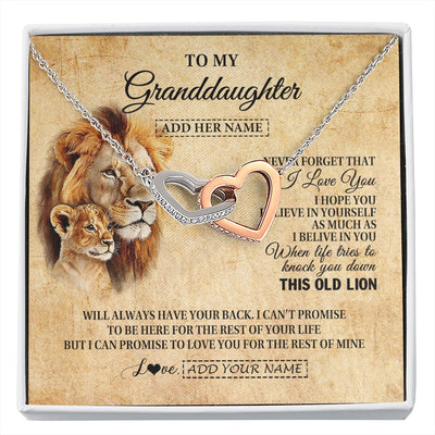 Interlocking Hearts Necklace Stainless Steel & Rose Gold Finish | 1 | Personalized To My Granddaughter Gifts From Grandpa Lion Necklace I Love You Granddaughter Birthday Gifts Graduation Christmas Custom Gift Box Message Card | siriusteestore.myshopify