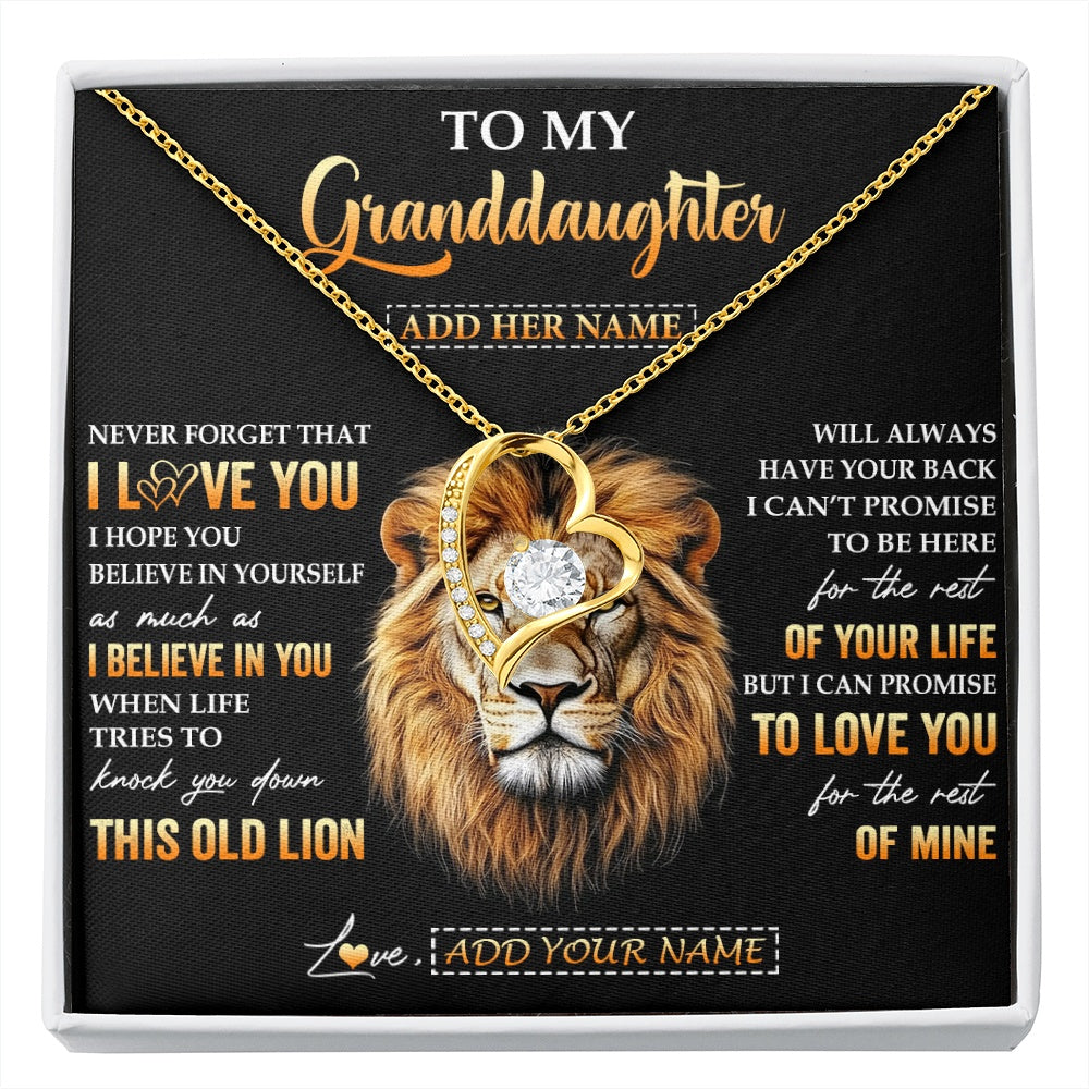 Forever Love Necklace 18K Yellow Gold Finish | 1 | Personalized To My Granddaughter Gifts From Grandpa Necklace Old Lion Love You Granddaughter Birthday Gifts Graduation Christmas Custom Gift Box Message Card | siriusteestore.myshopify