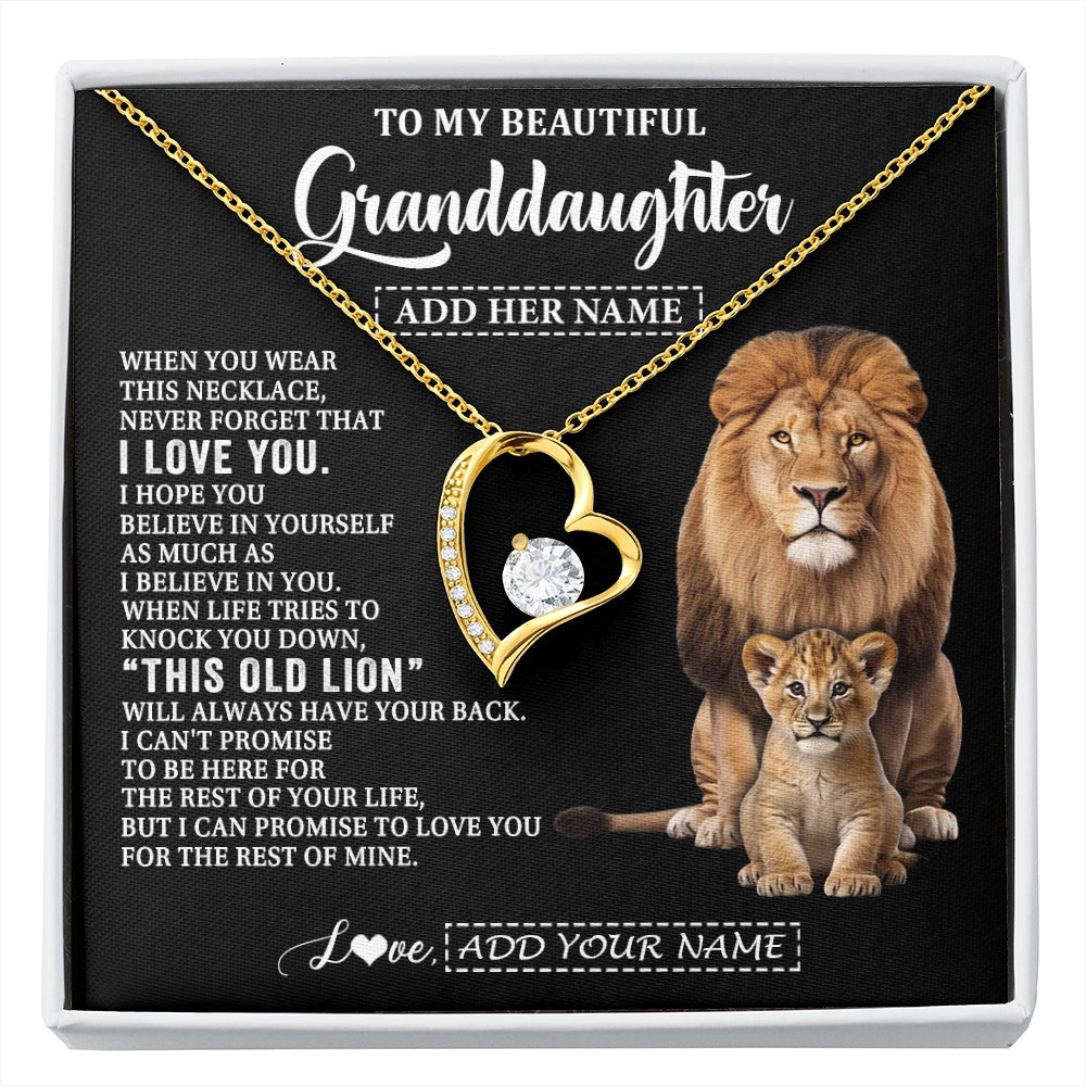 Forever Love Necklace 18K Yellow Gold Finish | 1 | Personalized To My Granddaughter Gifts From Papa Grandpa Necklace This Old Lion Love You Granddaughter Birthday Gifts Christmas Custom Gift Box Message Card | https://siriusteestore.