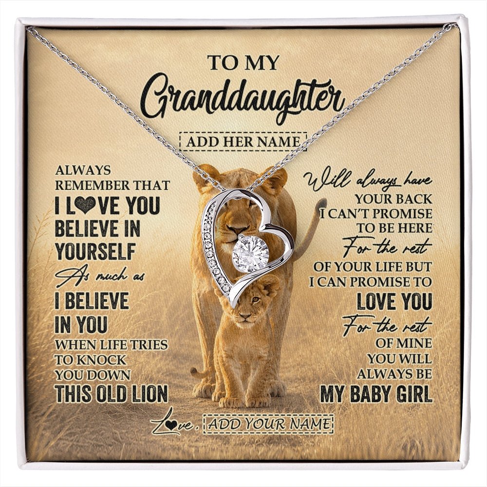 Forever Love Necklace 14K White Gold Finish | 1 | Personalized To My Granddaughter Gifts Necklace From Grandma Always Remember Lion Gifts For Granddaughter Birthday Graduation Christmas Gift Box Message Card | https://siriusteestore.