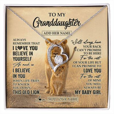 Forever Love Necklace 14K White Gold Finish | 1 | Personalized To My Granddaughter Gifts Necklace From Grandma Always Remember Lion Gifts For Granddaughter Birthday Graduation Christmas Gift Box Message Card | https://siriusteestore.