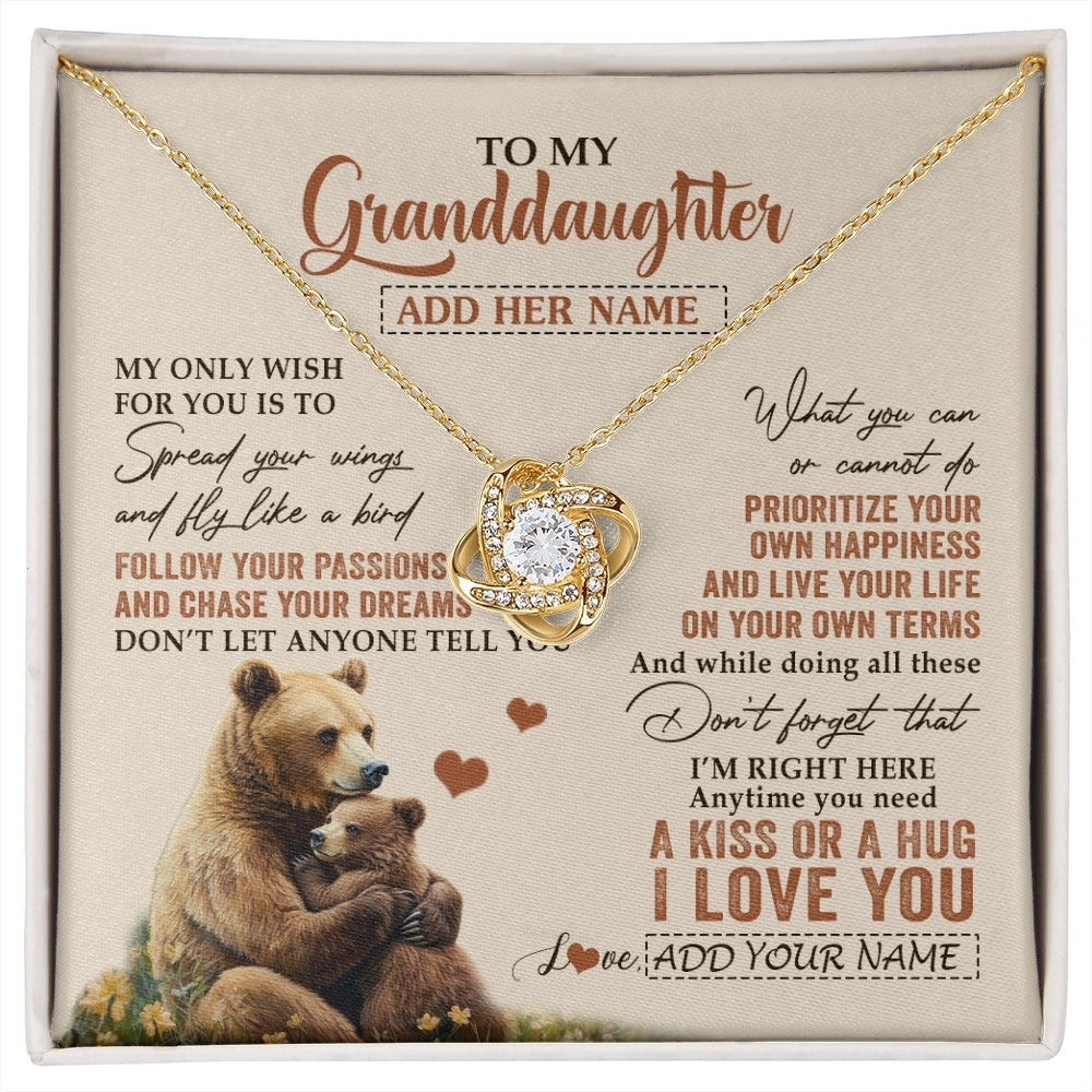 Love Knot Necklace 18K Yellow Gold Finish | 1 | Personalized To My Granddaughter Gifts Necklace From Grandma Bear My Only Wish For You Granddaughter Birthday Gifts Graduation Christmas Gift Box Message Card | siriusteestore.myshopify