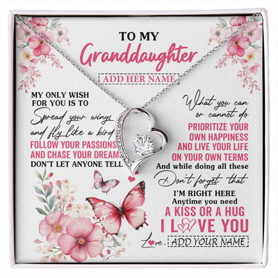 Forever Love Necklace 14K White Gold Finish | 1 | Personalized To My Granddaughter Gifts Necklace From Grandma Butterfly My Only Wish For You Granddaughter Birthday Gifts Christmas Gift Box Message Card | siriusteestore.myshopify