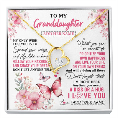 Forever Love Necklace 18K Yellow Gold Finish | 1 | Personalized To My Granddaughter Gifts Necklace From Grandma Butterfly My Only Wish For You Granddaughter Birthday Gifts Christmas Gift Box Message Card | siriusteestore.myshopify