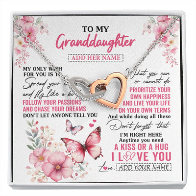 Interlocking Hearts Necklace Stainless Steel & Rose Gold Finish | 1 | Personalized To My Granddaughter Gifts Necklace From Grandma Butterfly My Only Wish For You Granddaughter Birthday Gifts Christmas Gift Box Message Card | siriusteestore.myshopify