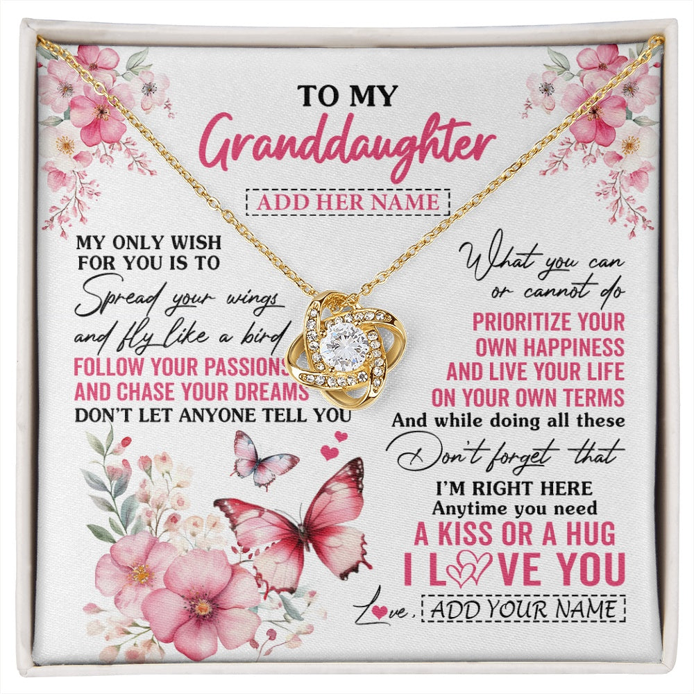Love Knot Necklace 18K Yellow Gold Finish | 1 | Personalized To My Granddaughter Gifts Necklace From Grandma Butterfly My Only Wish For You Granddaughter Birthday Gifts Christmas Gift Box Message Card | siriusteestore.myshopify