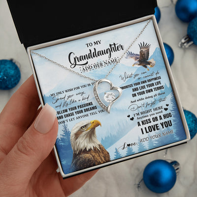 Forever Love Necklace 14K White Gold Finish | 2 | Personalized To My Granddaughter Gifts Necklace From Grandma Grandpa Eagle My Only Wish For You Granddaughter Birthday Gifts Christmas Gift Box Message Card | siriusteestore.myshopify