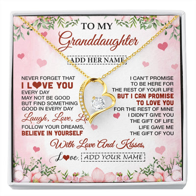 Forever Love Necklace 18K Yellow Gold Finish | 1 | Personalized To My Granddaughter Gifts Necklace From Grandma Grandpa Floral I Love You Birthday Gifts For Granddaughter Graduation Christmas Gift Box Message Card | https://siriusteestore.