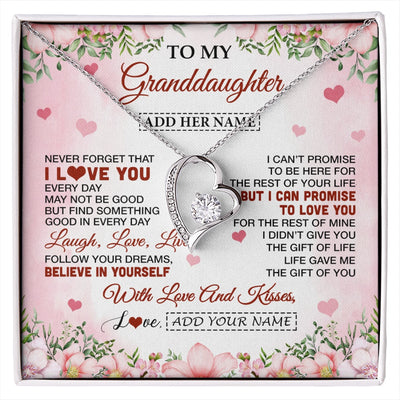 Forever Love Necklace 14K White Gold Finish | 1 | Personalized To My Granddaughter Gifts Necklace From Grandma Grandpa Floral I Love You Birthday Gifts For Granddaughter Graduation Christmas Gift Box Message Card | https://siriusteestore.