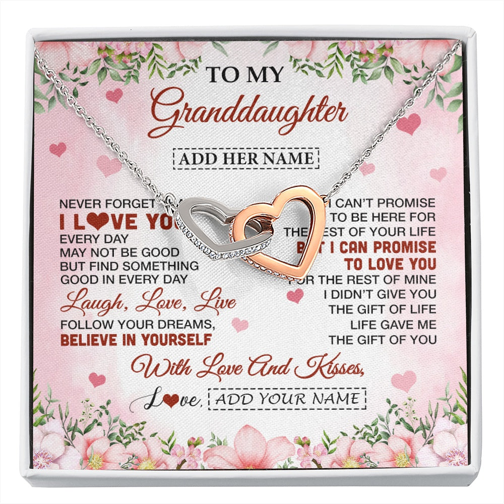 Interlocking Hearts Necklace Stainless Steel & Rose Gold Finish | 1 | Personalized To My Granddaughter Gifts Necklace From Grandma Grandpa Floral I Love You Birthday Gifts For Granddaughter Graduation Christmas Gift Box Message Card | https://siriusteestore.