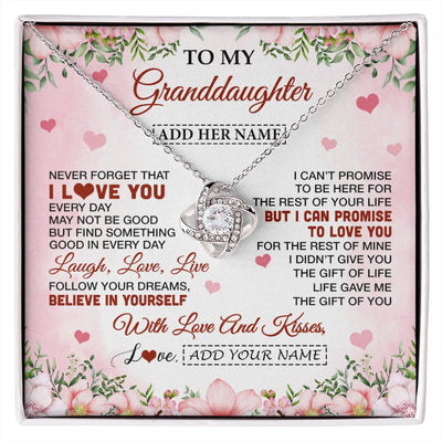 Love Knot Necklace 14K White Gold Finish | 1 | Personalized To My Granddaughter Gifts Necklace From Grandma Grandpa Floral I Love You Birthday Gifts For Granddaughter Graduation Christmas Gift Box Message Card | https://siriusteestore.