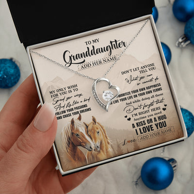 Forever Love Necklace 14K White Gold Finish | 2 | Personalized To My Granddaughter Gifts Necklace From Grandma Grandpa Horse My Only Wish For You Granddaughter Birthday Gifts Christmas Gift Box Message Card | https://siriusteestore.