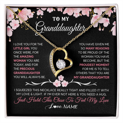 Forever Love Necklace 18K Yellow Gold Finish | 1 | Personalized To My Granddaughter Gifts Necklace From Grandma Grandpa Love Precious Granddaughter Birthday Graduation Christmas Customized Gift Box Message Card | siriusteestore