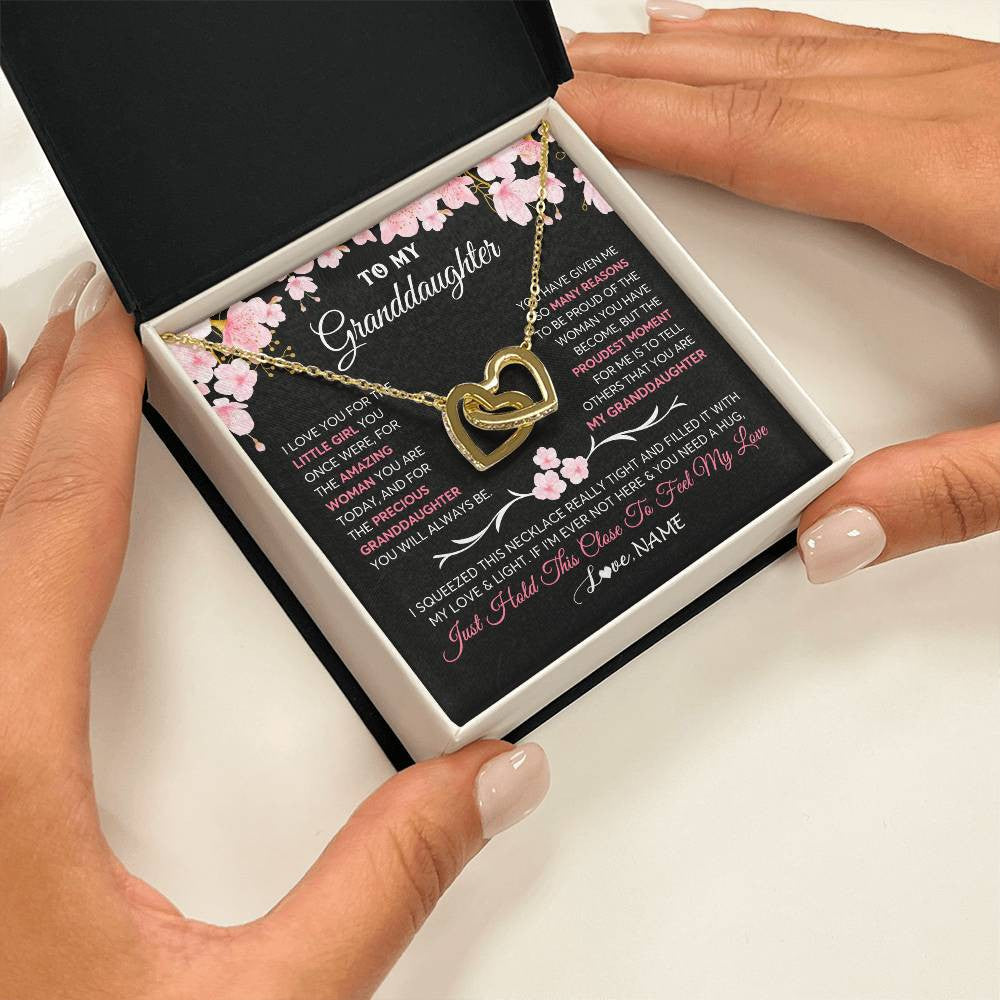 Interlocking Hearts Necklace 18K Yellow Gold Finish | 2 | Personalized To My Granddaughter Gifts Necklace From Grandma Grandpa Love Precious Granddaughter Birthday Graduation Christmas Customized Gift Box Message Card | siriusteestore