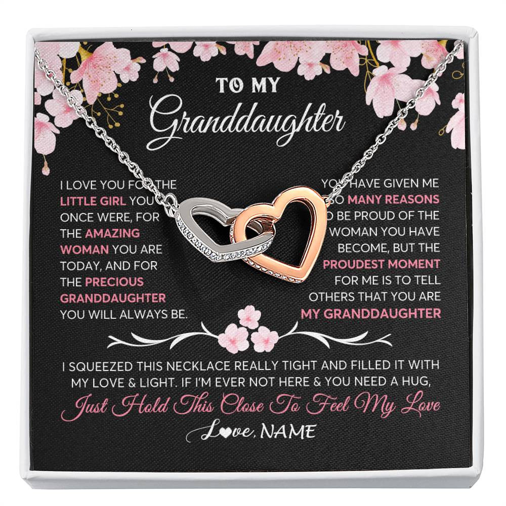 Interlocking Hearts Necklace Stainless Steel & Rose Gold Finish | 1 | Personalized To My Granddaughter Gifts Necklace From Grandma Grandpa Love Precious Granddaughter Birthday Graduation Christmas Customized Gift Box Message Card | siriusteestore