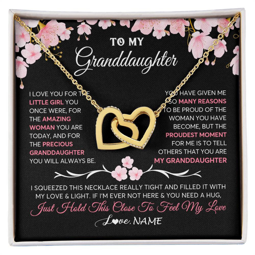 Interlocking Hearts Necklace 18K Yellow Gold Finish | 1 | Personalized To My Granddaughter Gifts Necklace From Grandma Grandpa Love Precious Granddaughter Birthday Graduation Christmas Customized Gift Box Message Card | siriusteestore