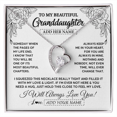 Forever Love Necklace 14K White Gold Finish | 1 | Personalized To My Granddaughter Gifts Necklace From Grandma Grandpa Someday When The Pages Birthday Granddaughter Christmas Graduation Gift Box Message Card | https://siriusteestore.