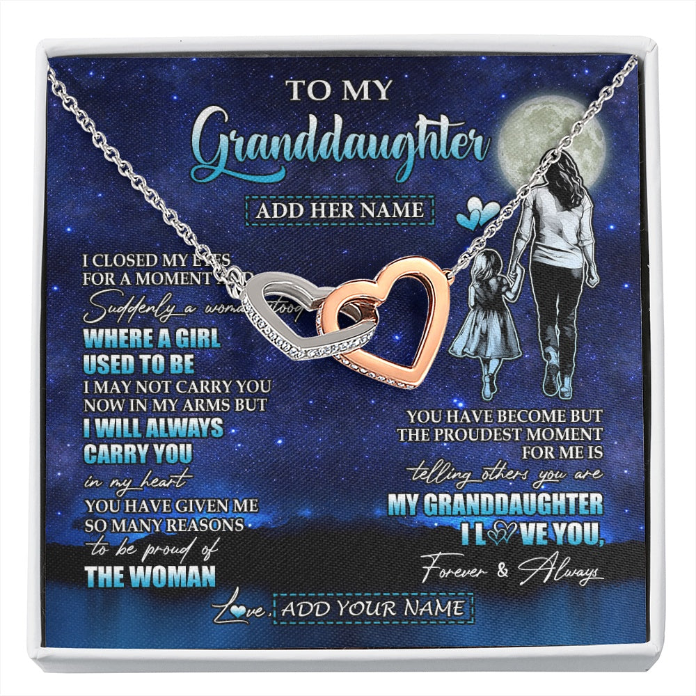 Interlocking Hearts Necklace Stainless Steel & Rose Gold Finish | 1 | Personalized To My Granddaughter Gifts Necklace From Grandma I Closed My Eyes For A Moment Granddaughter Birthday Graduation Christmas Gift Box Message Card | siriusteestore.myshopify